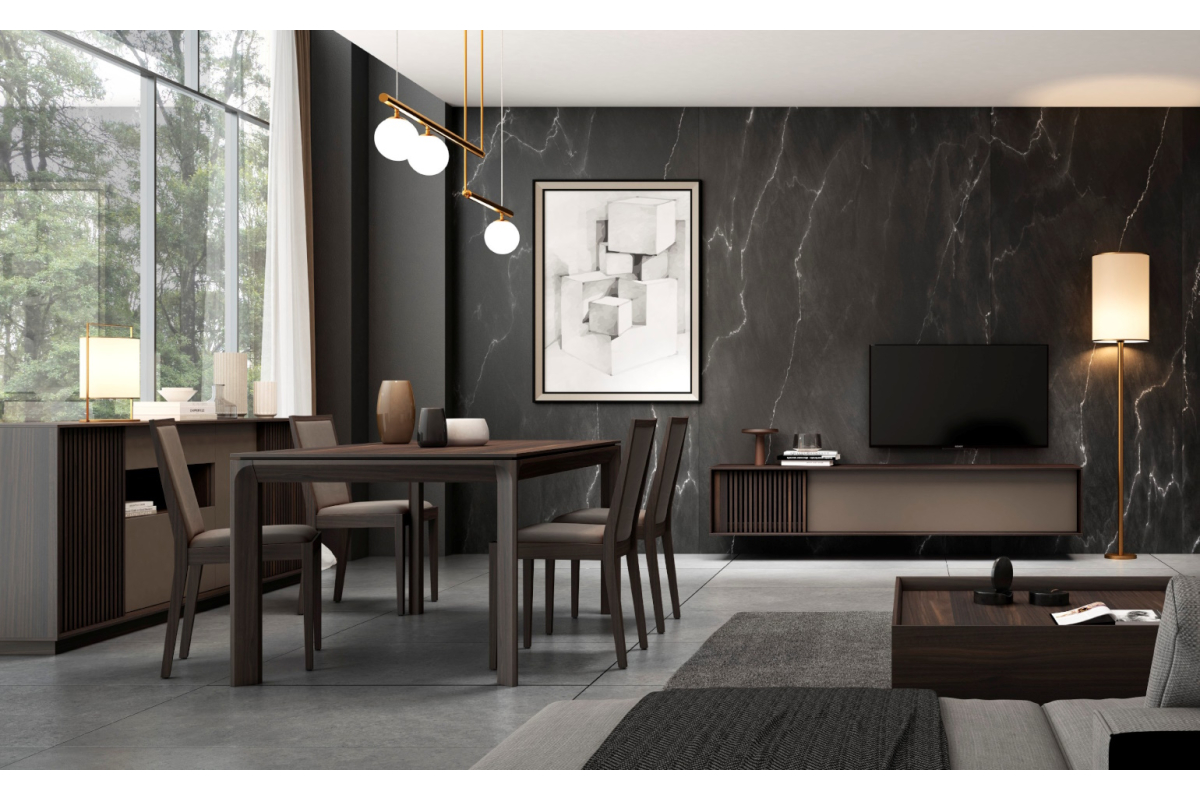 Mueble con diseño de salón y mesa comedor A. Brito mobiliario colección Ideas 729