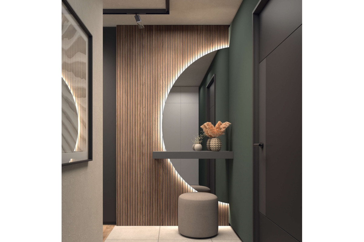 Mueble recibidor moderno con panel de franja con espejo Kazzano New Royal 208