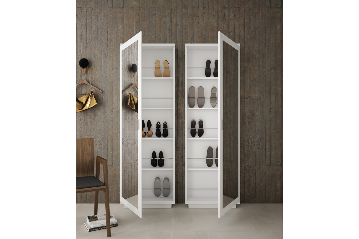 Detalle mueble zapatero moderno con espejo Bocubi Mobiliario Ilusion Brave 36