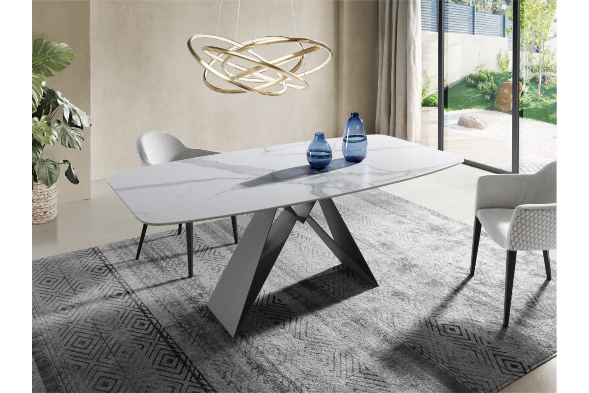 Mesa de comedor fija tapa porcelánico con diseño minimalista modelo Infinity de Indesan