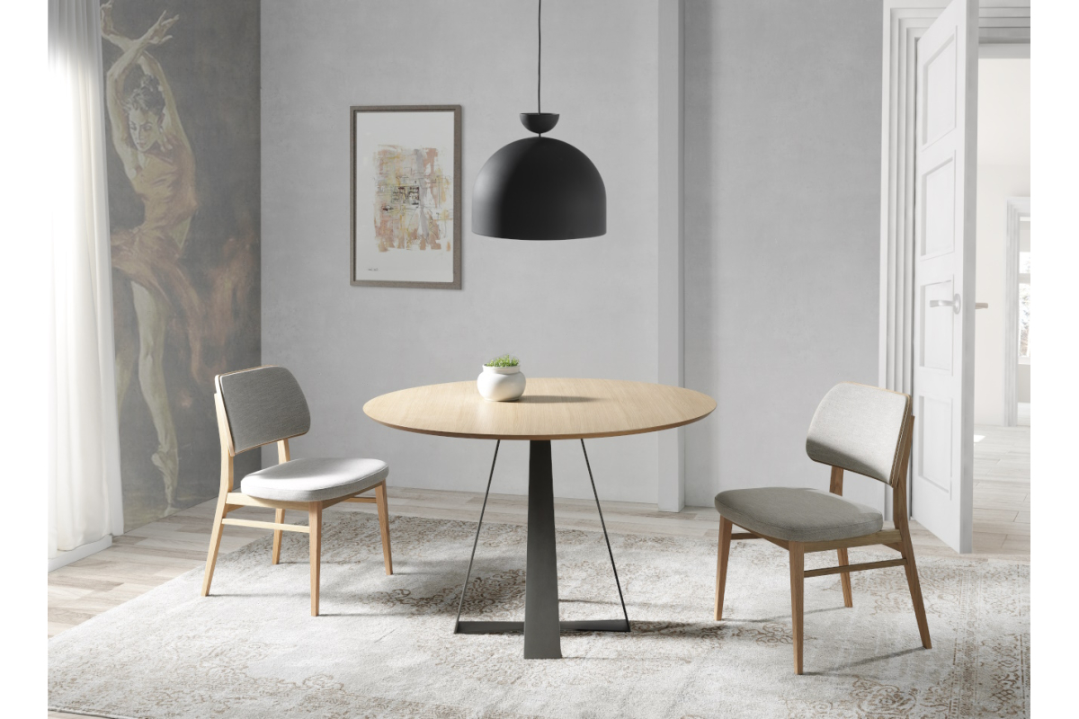 Mesa redonda fija de comedor con diseño moderno modelo Prisma de Indesan