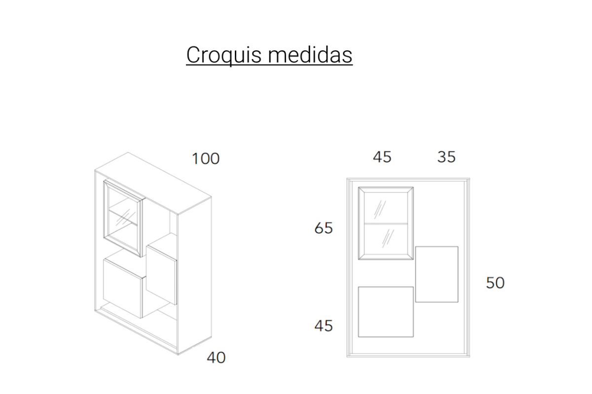 Croquis medidas mueble aparador con diseño moderno de salón A. Britos colección Ideas 710