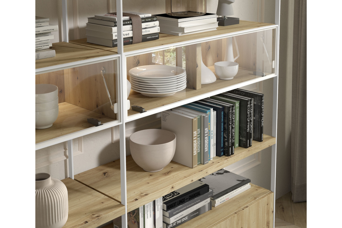Detalle mueble librería o estantería moderna de Kazzano colección New Royal 105