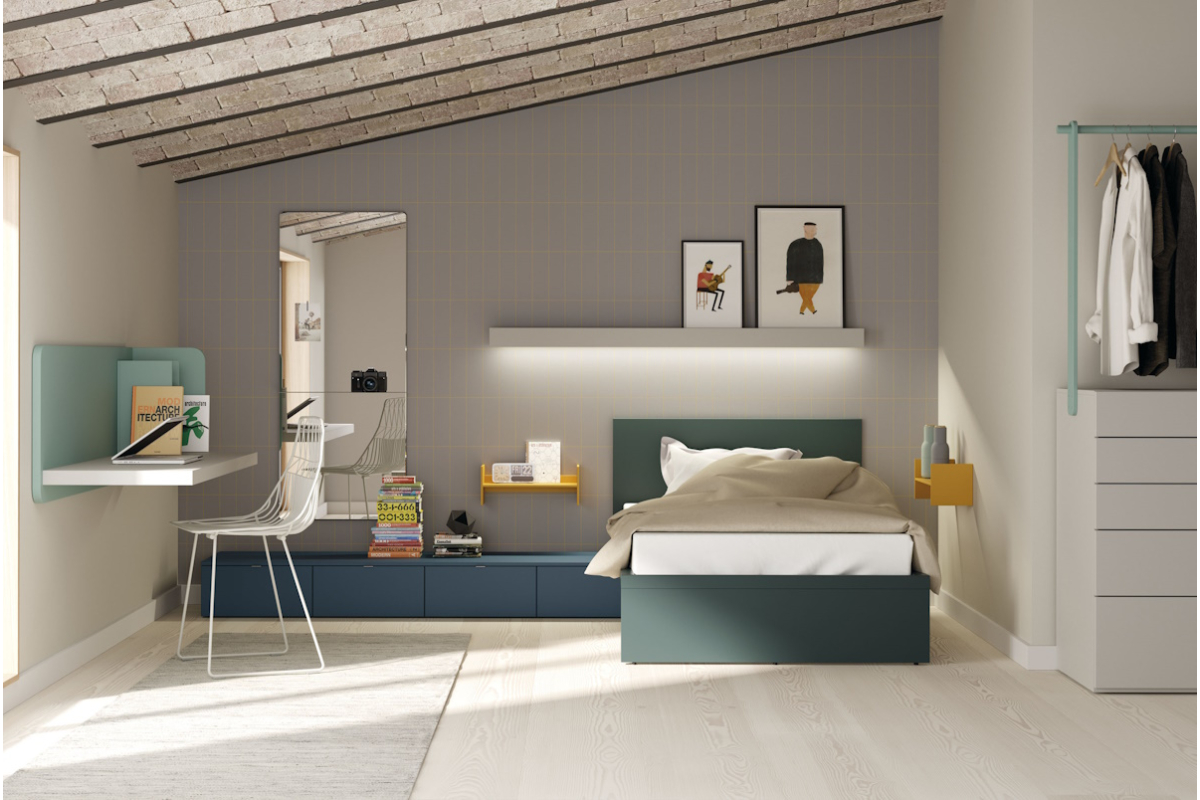 Dormitorio juvenil moderno cama individual de Lagrama 19