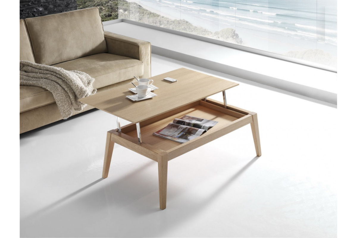 Detalle mesa de centro elevable modelo Nórdic de Indesan