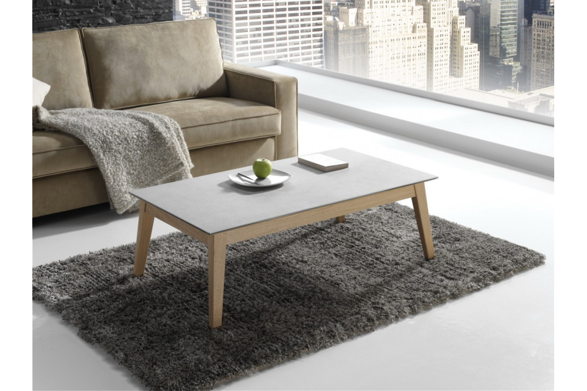 Mesa de centro elevable tapa porcelánico modelo Nórdic de Indesan
