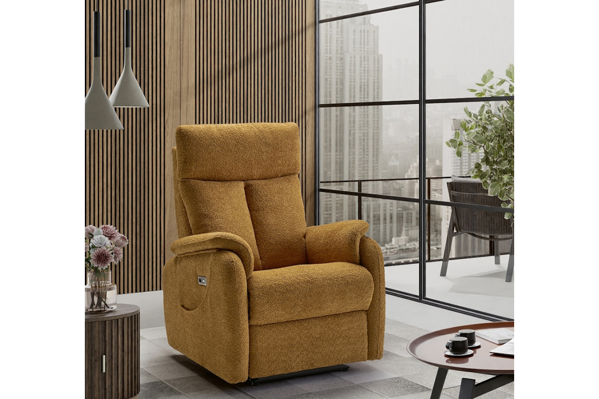 Sillón con diseño moderno de relax apertura motorizada y cabezal manual modelo Helen de Mopal Tapizados